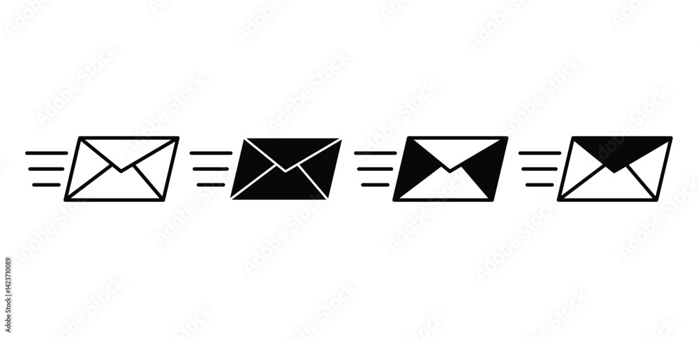 Poster fast email message icon black and white envelopes in motion vector design