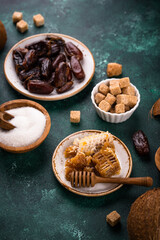 Various sugar replacement, healthy sweetener concept