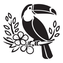 Tropical Toucan SVG Cut File – Jungle Bird Clipart with Flowers and Leaves