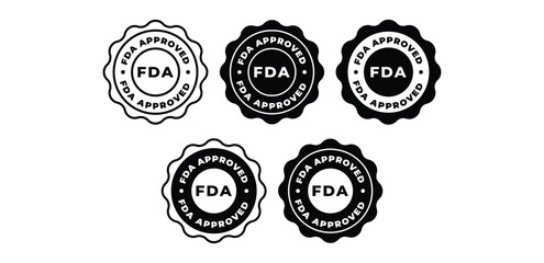 FDA Approved Icons in Black and White Color Badge Circle Round Shape Vector Design