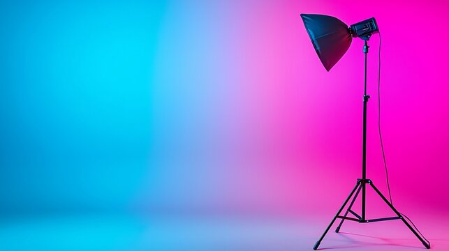 Studio Lighting Equipment with Softbox Against Colorful Gradient Background for Photography