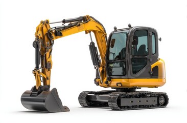 Mini Excavator: Powerful Digging Machine with Hydraulic Arm and Bucket, Operating on Tracks for Construction Projects.