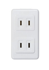 White double socket, electrical outlet, power connection.