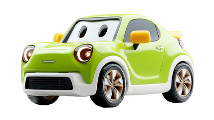 Minimalist green electric car with friendly smooth design