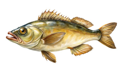 Fototapeta premium Watercolor illustration of a typical Perch fish on a white background