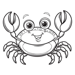 Cute Cartoon Crab Coloring Page for Kids – Fun Sea Animal Line Art Illustration