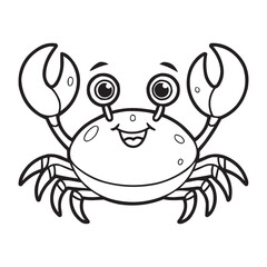 Cute Cartoon Crab Coloring Page for Kids – Fun Sea Animal Line Art Illustration