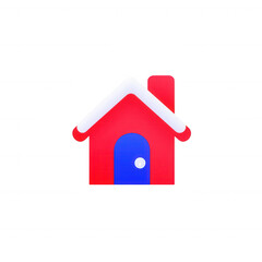 A vibrant, colorful house illustration featuring a red exterior with a blue door, set against a white isolated background. Perfect for home-related projects.