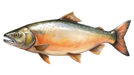 Fototapeta premium Watercolor painting of a mature male Chum salmon, showing spawning colors