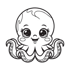Cute Cartoon Octopus Coloring Page – Adorable Sea Animal Line Art for Kids