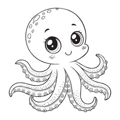 Cute Cartoon Octopus Coloring Page – Adorable Sea Animal Line Art for Kids