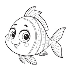 Cute Cartoon Fish Coloring Page for Kids – Fun Underwater Sea Animal Line Art Illustration