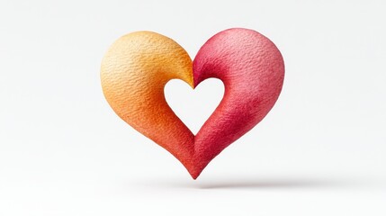 Abstract heart shape, warm color gradient, textured surface, white background, symbolic of love and affection