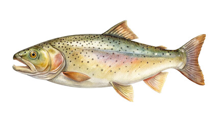 Naklejka premium Watercolor Illustration of a trout with unique color patterns on a white backdrop
