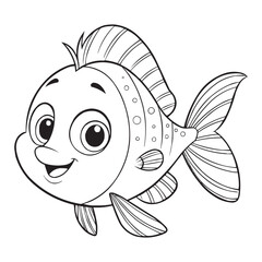 Cute Cartoon Fish Coloring Page for Kids – Fun Underwater Sea Animal Line Art Illustration