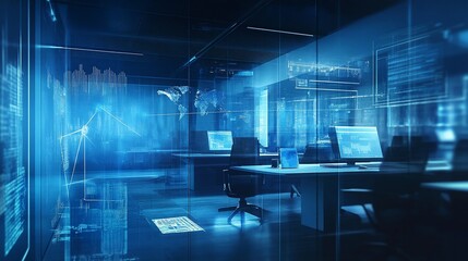 Futuristic Data Center with Global Network Visualization and advanced Technology