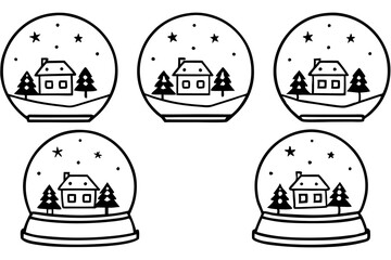 Snow Globe Collection in Line Art Style Set
