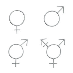 Set of 3d female, male, bigender and transgender gender identity icon Symbol used to represent sex and gender
