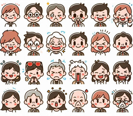 Various simple character expression icon illustration white background
