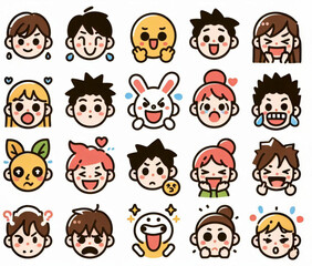 Various simple character expression icon illustration white background