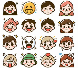 Various simple character expression icon illustration white background