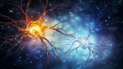 An illustration of neurons and neural connections inside a human cell, muscle, or brain.