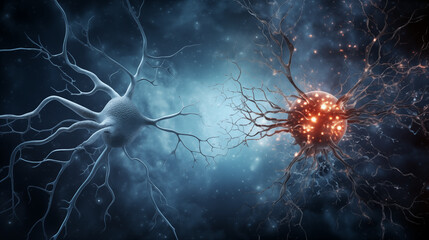 An illustration of neurons and neural connections inside a human cell, muscle, or brain.