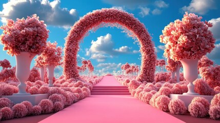 Pink Floral Dreamscape: Archway to Paradise