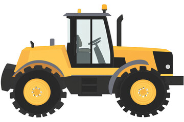 Fototapeta premium Yellow Tractor Illustration With Black Wheels Isolated on White Background
