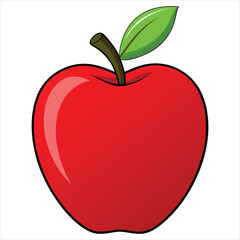 Flat Style Red Apple with Green Leaf Centered on White Background Vector Design