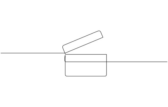 One continuous line drawing of clapper board. Action movie scene and retro video production, Film clapper in one line drawing. Minimalist entertainment concept, One continuous line drawing of clapper.