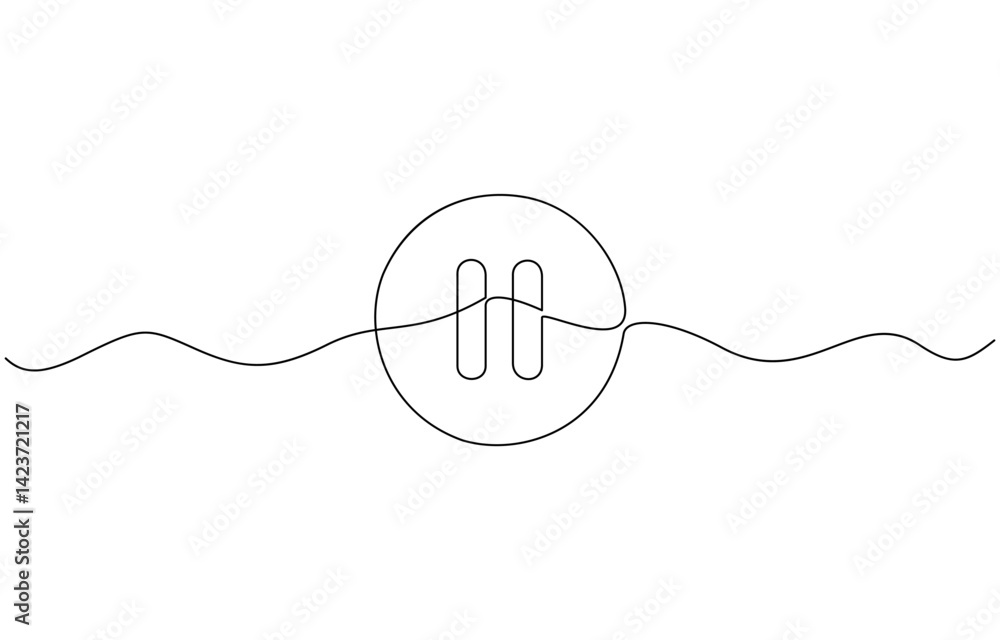 Poster pause icon in continuous line drawing style. line art of pause button, one continuous line drawing o