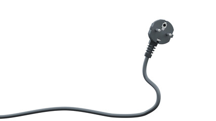 Black electric plug with curved cable. Isolated on a transparent background. 3D illustration