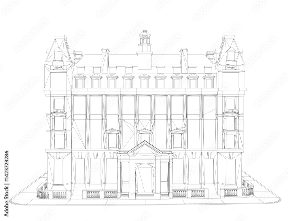 Poster a large building with a lot of windows and a large archway. the building is very old and has a lot o