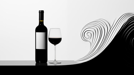 Illustration of a wine bottle in black and white tones.