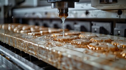 Detailed view of a CNC machine processing marble for kitchens HD 8K wallpaper Photographic Image