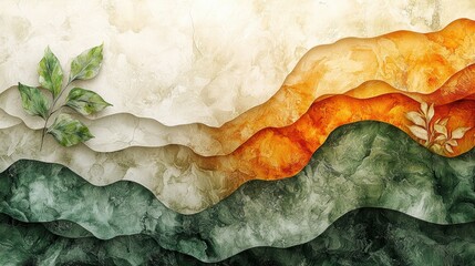 Organic Nature Inspires Design: Earthy Tones of Moss Green Terracotta & Soft Beige Blended with Dreamy Pastel Textures