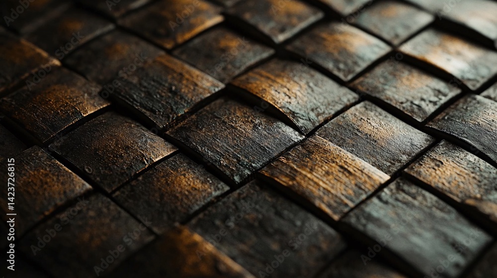Poster dark brown and gold textured square tile pattern background