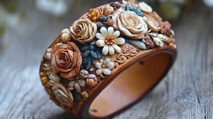 Naklejka premium Floral polymer clay bangle on wood