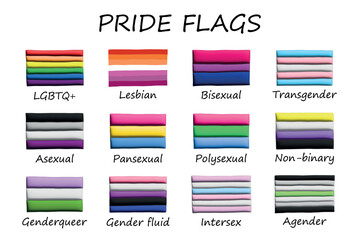 Set of colorful LGBTQ+ pride flags Gender equality and sexual identity pride flags collection LGBTQIA community pride month