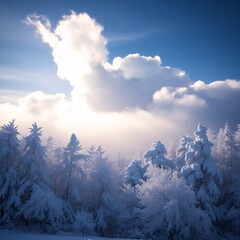 Winter wonderland Snow-covered forest under a bright blue sky