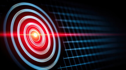 Fototapeta premium Futuristic graphic design featuring concentric circles and glowing red center, symbolizing precision and focus strategic