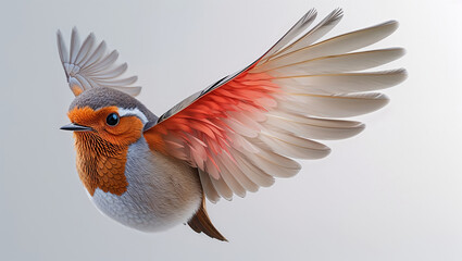 Obraz premium Robin Bird Midflight With Wings Spread On A White Background