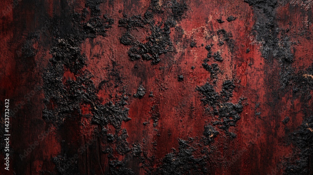 Poster dark red wall texture with black spots showing through background