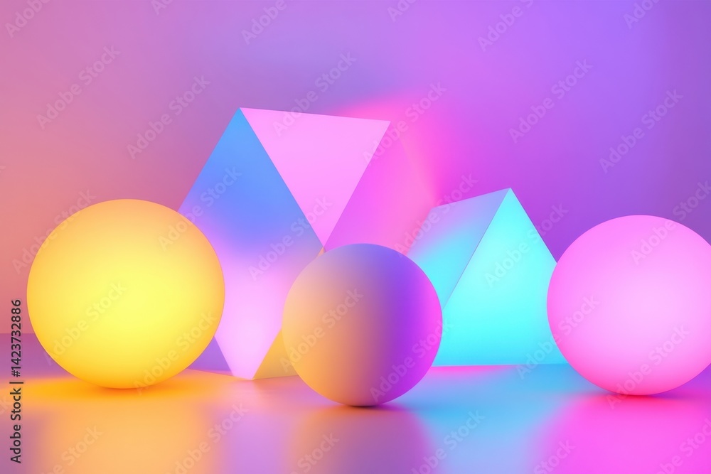 Poster colorful geometric shapes with soft lighting create a vibrant abstract display in a studio