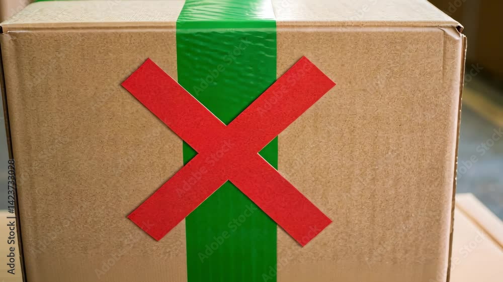 Poster importance of proper packaging in logistics qc rejection of cardboard box with red cross symbol and 