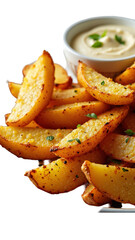 Crispy Golden-Brown Potato Wedges Isolated on Transparent Background for Food Packaging and Restaurant Menus