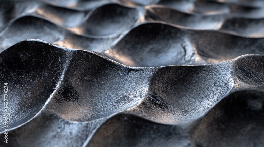 Poster dark metallic surface forming repetitive wavy pattern