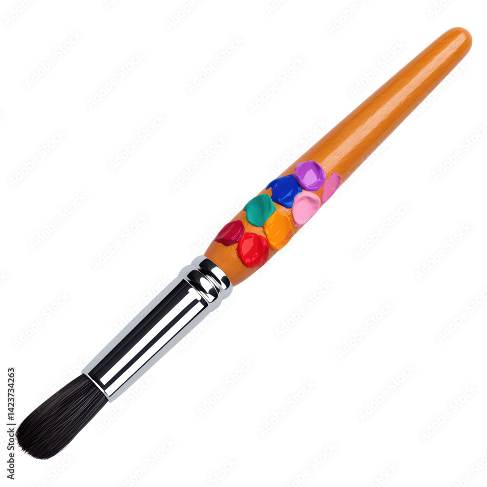 Poster colorful brush with paint blobs for artistic creativity and crafting, isolated on transparent backgr