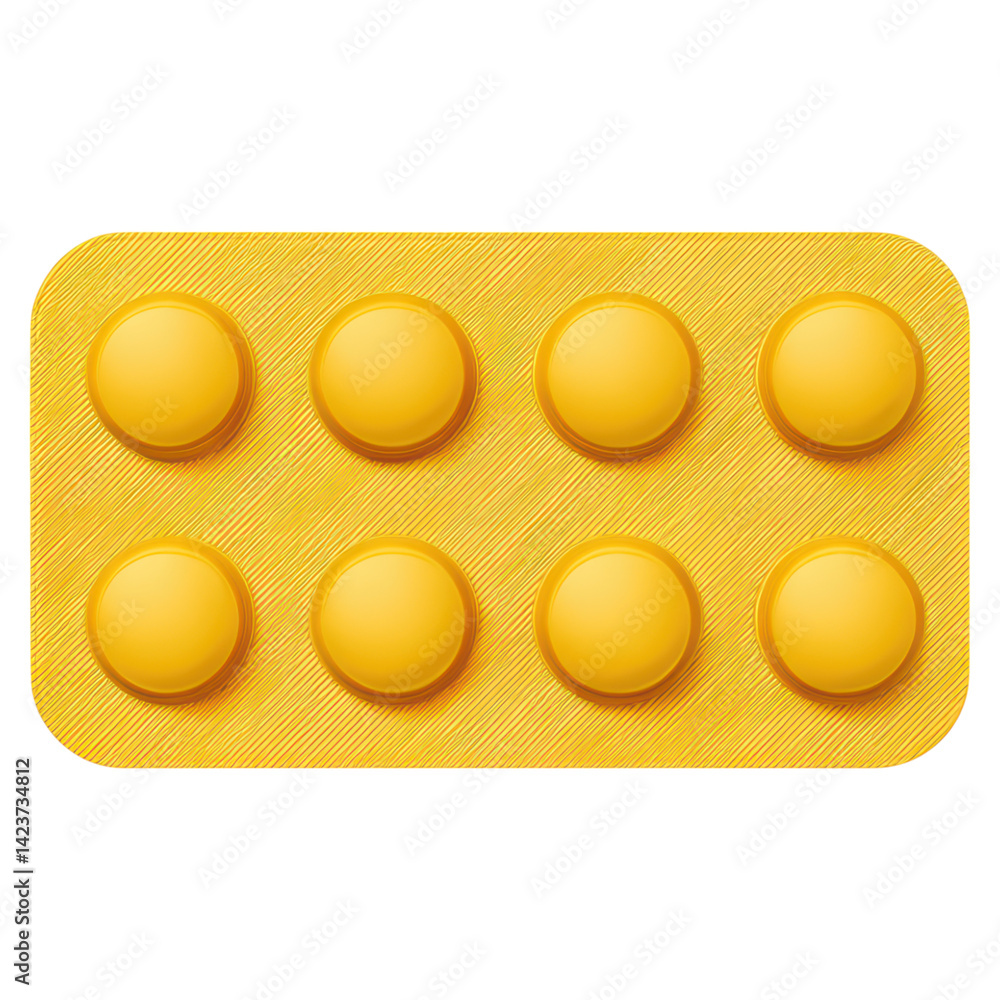 Poster yellow building block with rounded knobs for creative play ideas, isolated on transparent background